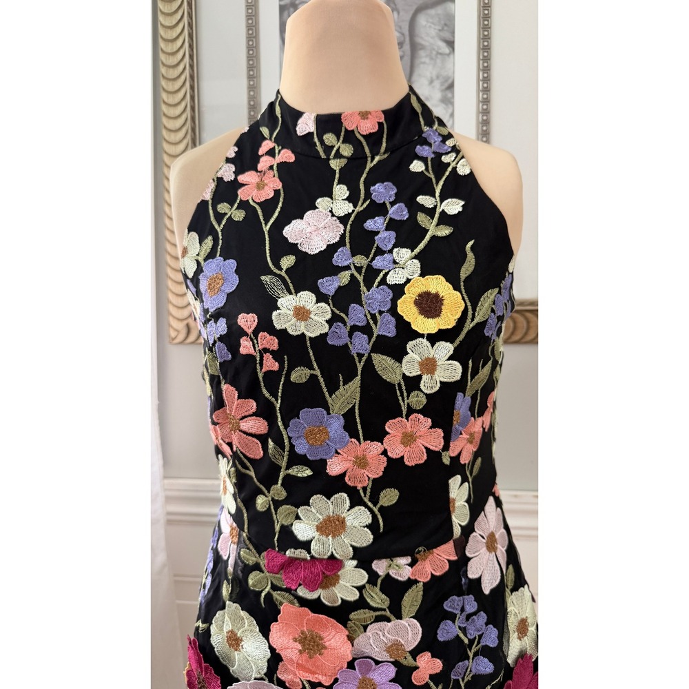 bebe Cocktail Bodycon 3D Floral Embroidery Mesh Black Fairycore Glam Size S - Picture 2 of 7